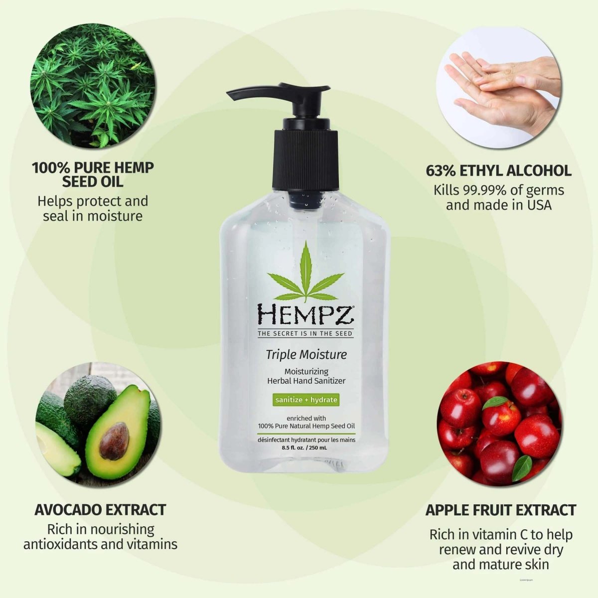 Hempz Triple Moisture Moisturizing Herbal Hand Sanitizer - Kija Hair Salon
