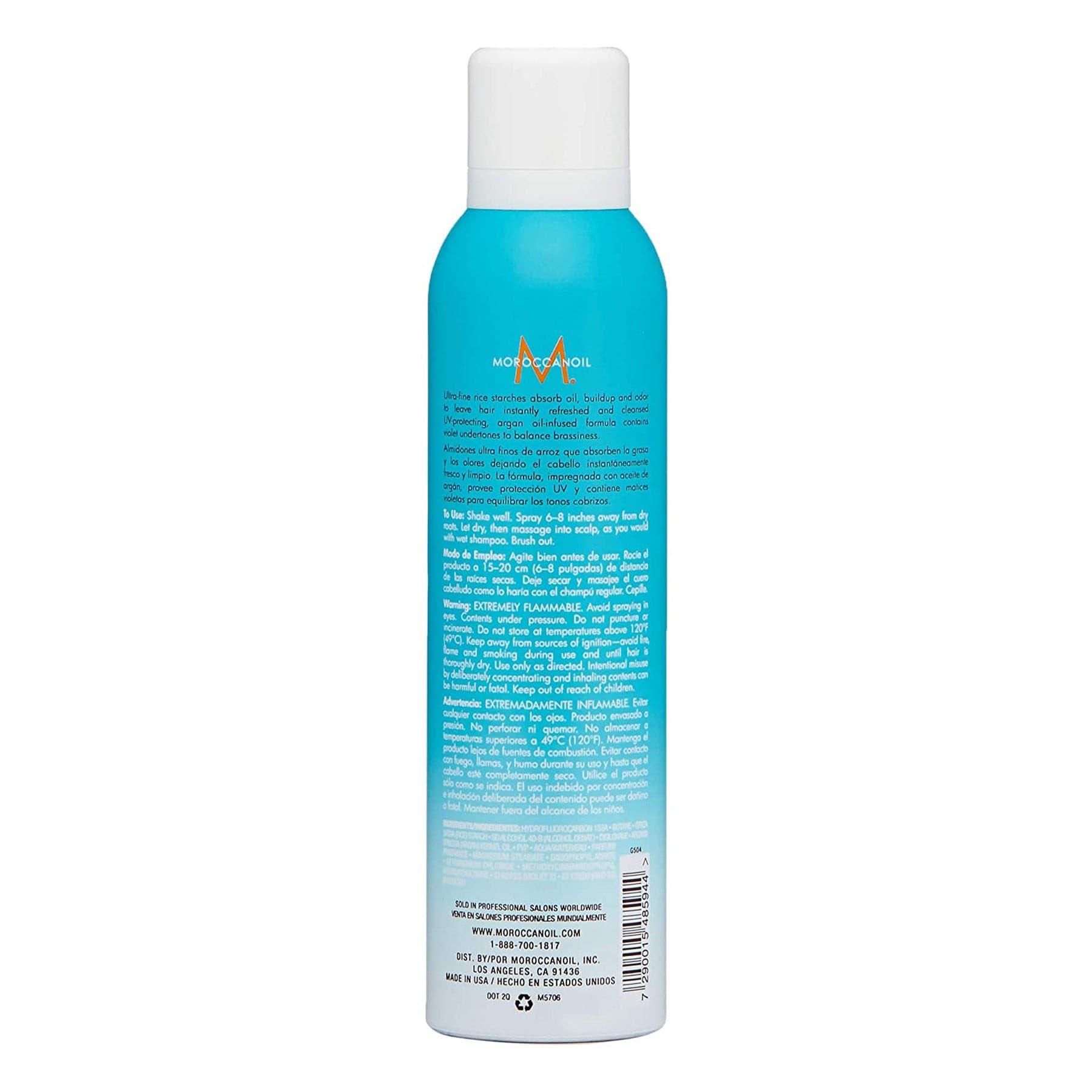 Moroccanoil Dry Shampoo Light Tones back facing, 5.4 Fluid Ounces / 205 Milliliters.