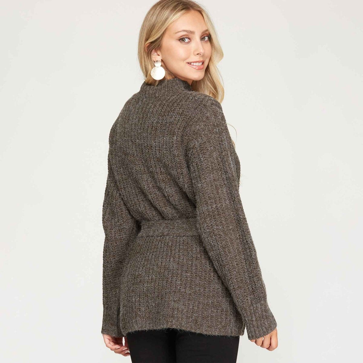 She + Sky Long Sleeve Knit Sweater Top with Waist Tie Detail - Kija Hair Salon