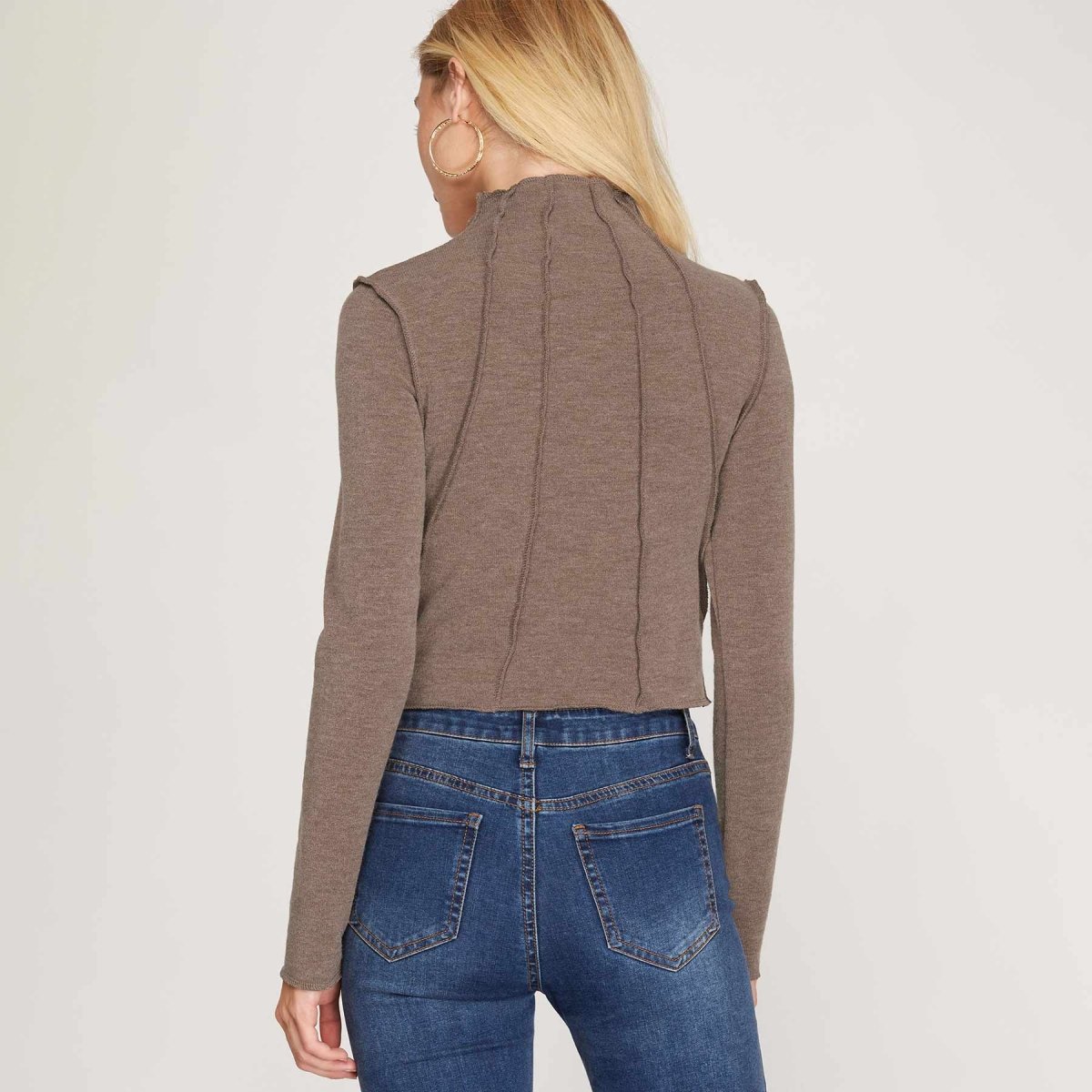 She + Sky Long Sleeve Knit Top with Overlock Seam Trim Detail - Kija Hair Salon