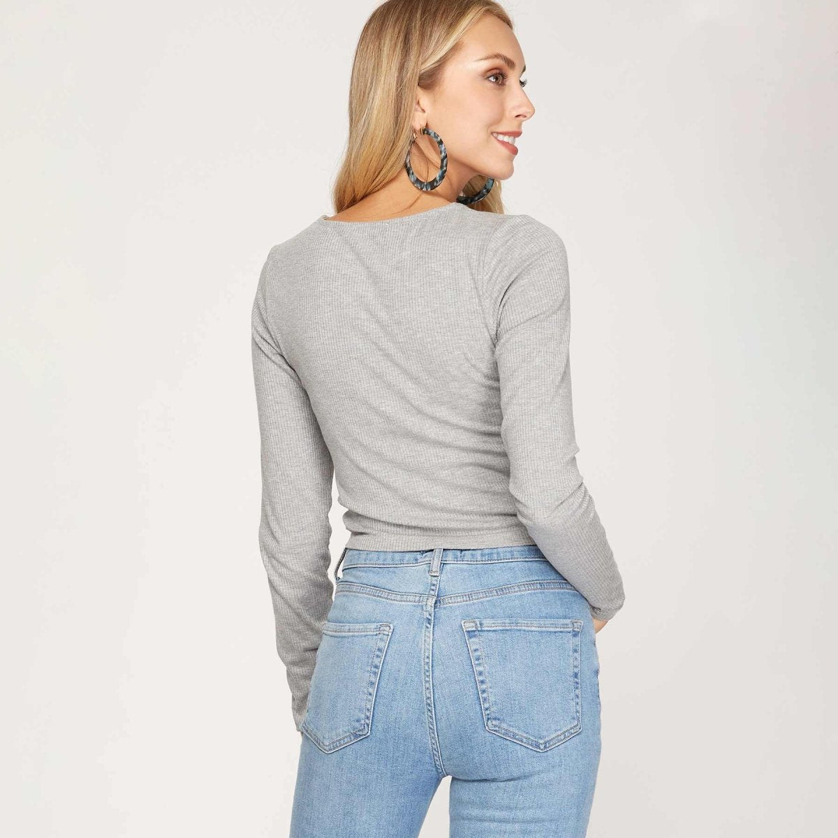She + Sky Long Sleeve Rib Knit Crop Top - Kija Hair Salon