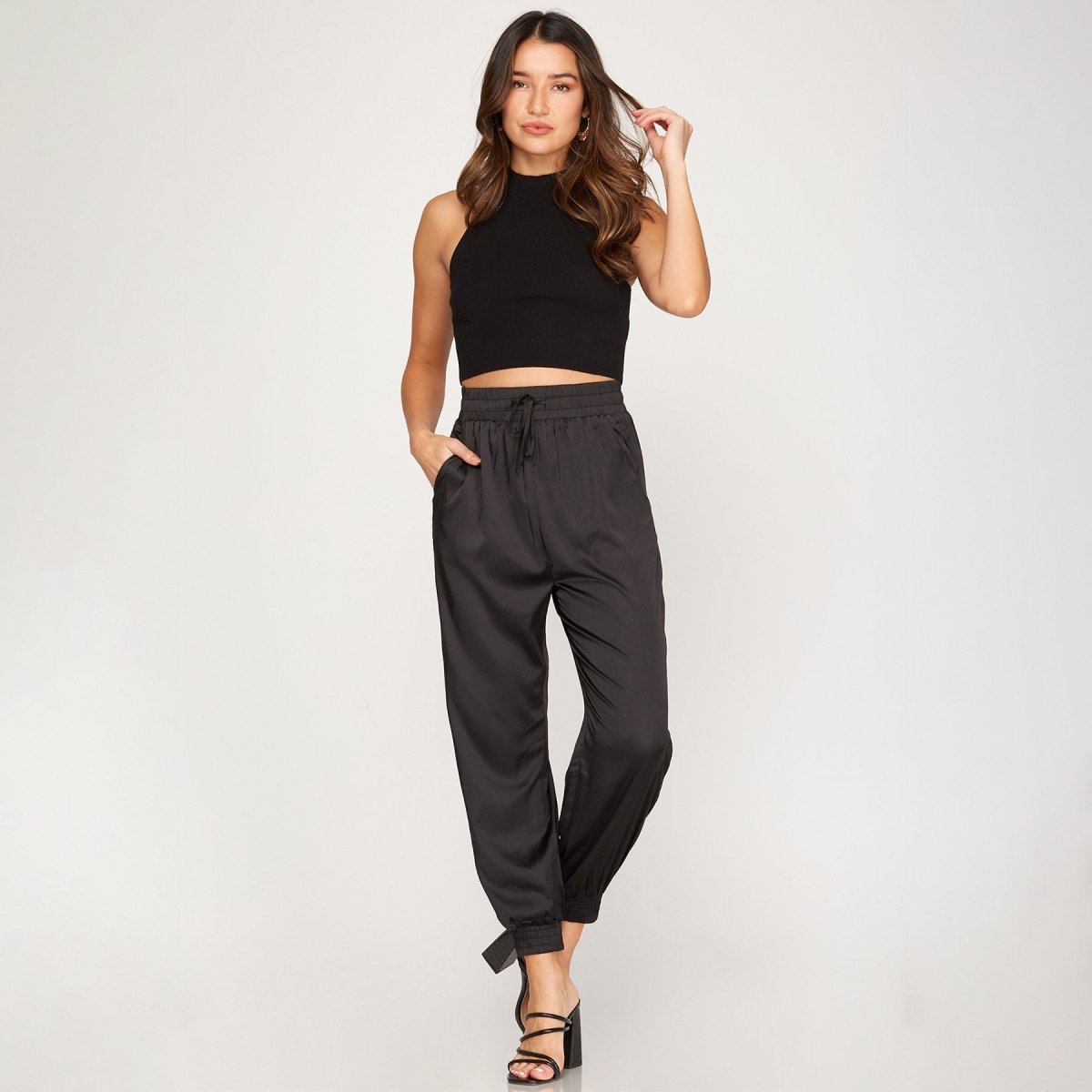 She + Sky Satin Jogger Pants with Pockets - Kija Hair Salon