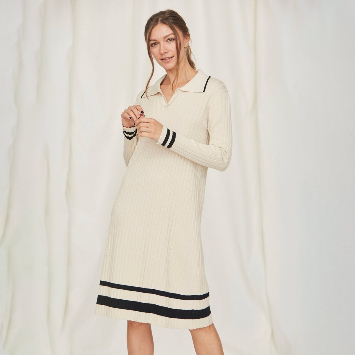 Tea N Rose Long Sleeve Ribbed Knit Sweater Dress - Kija Hair Salon