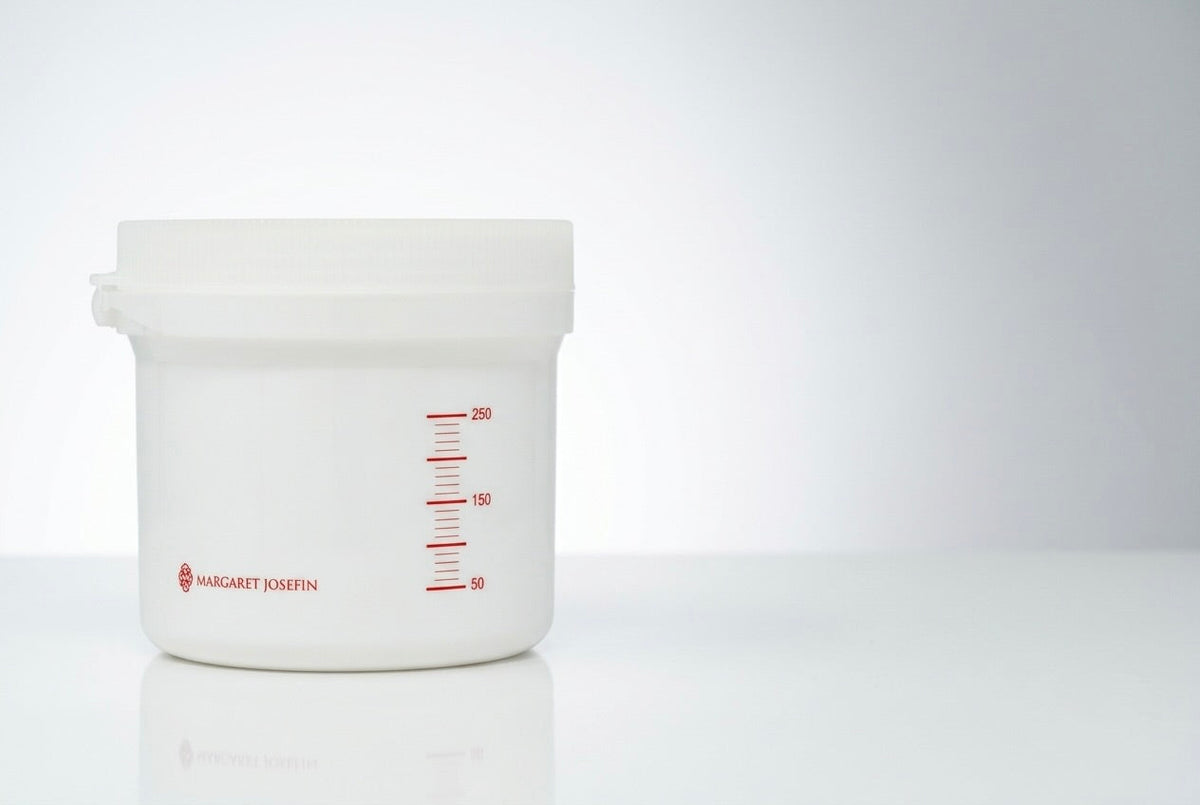 Margaret Josefin Deep Hair Mask tub with measurement markings — a marine collagen treatment for dry, damaged hair at Kija Hair Salon