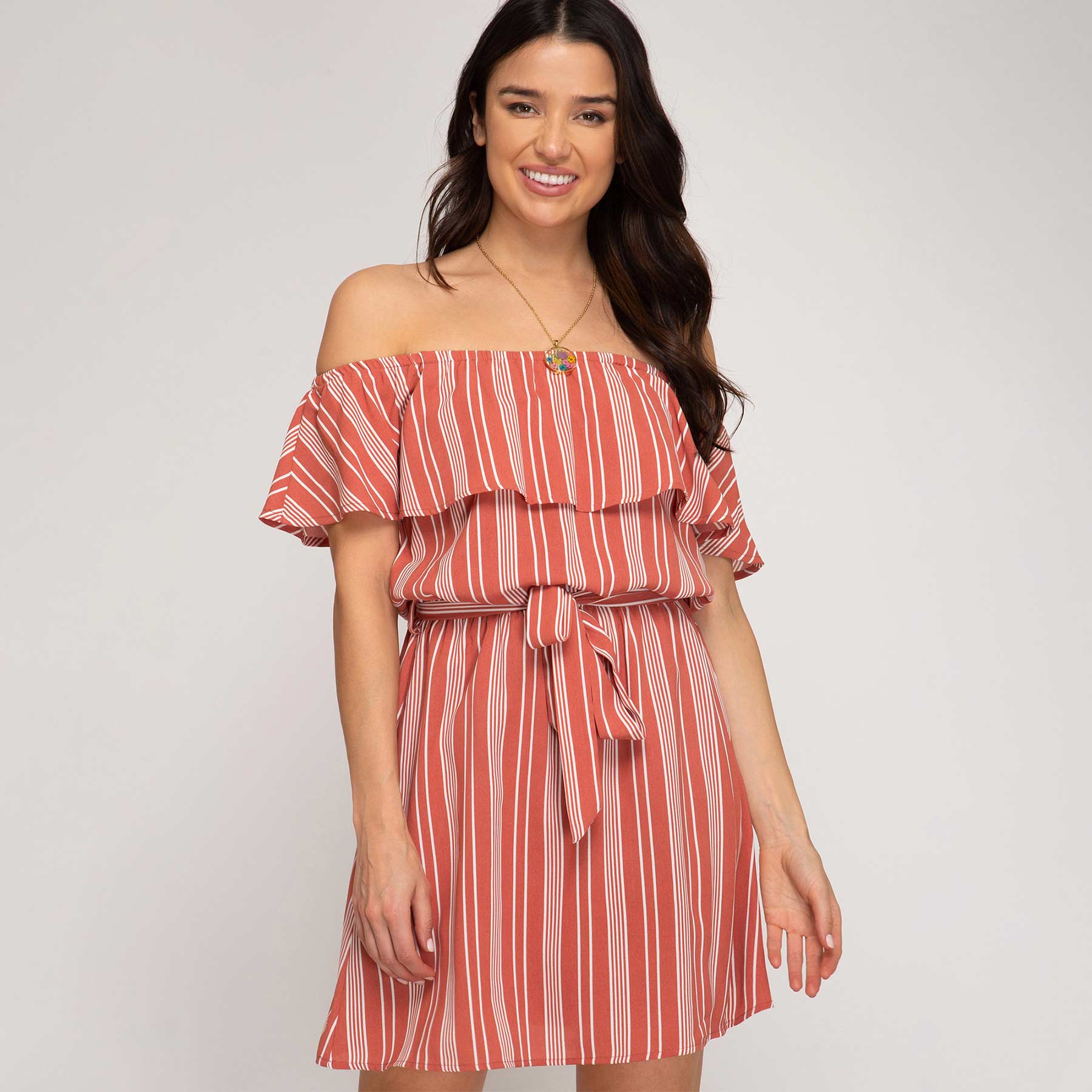 She + Sky Off the Shoulder Ruffle Dress