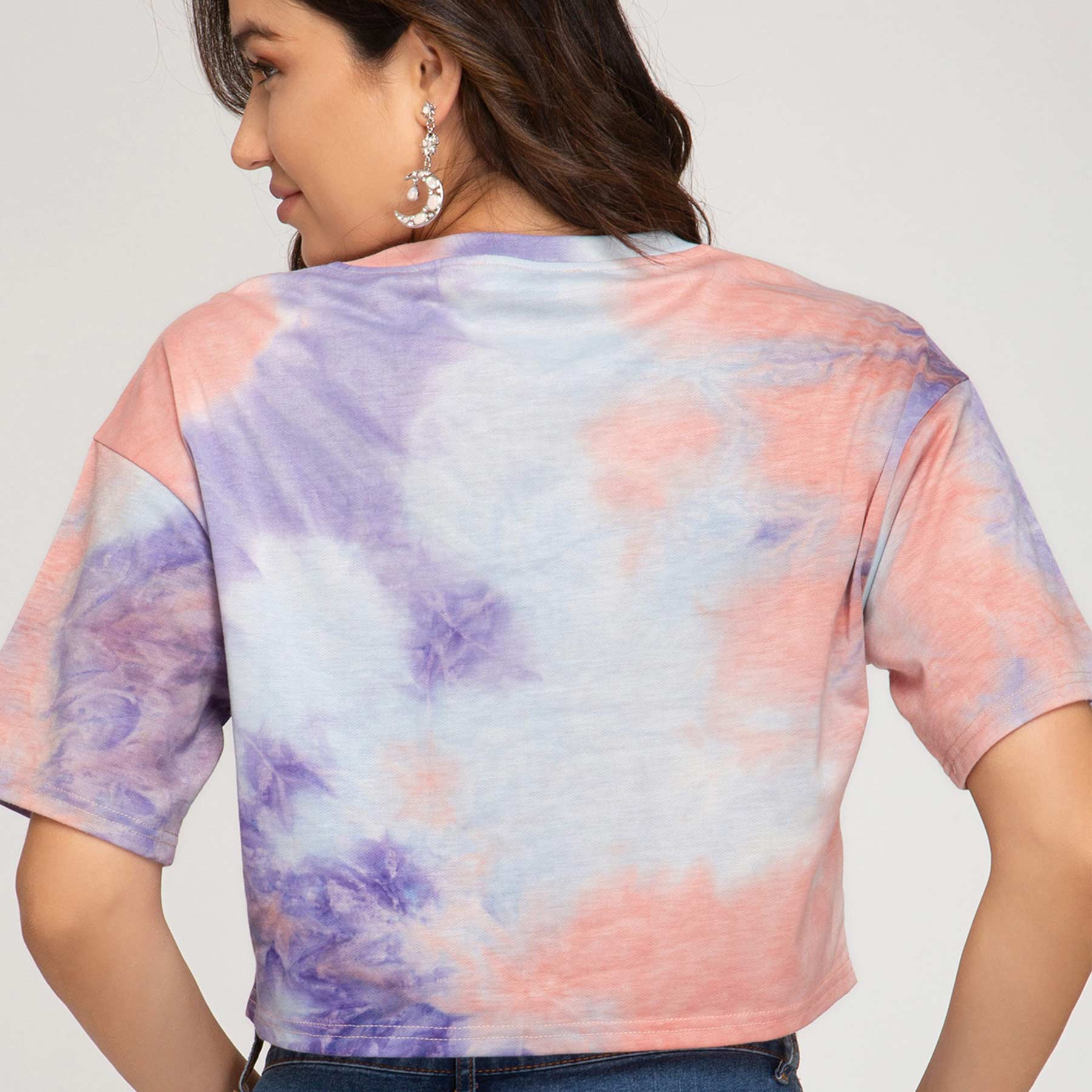 She + Sky V-Neck Tie Dyed Crop Top