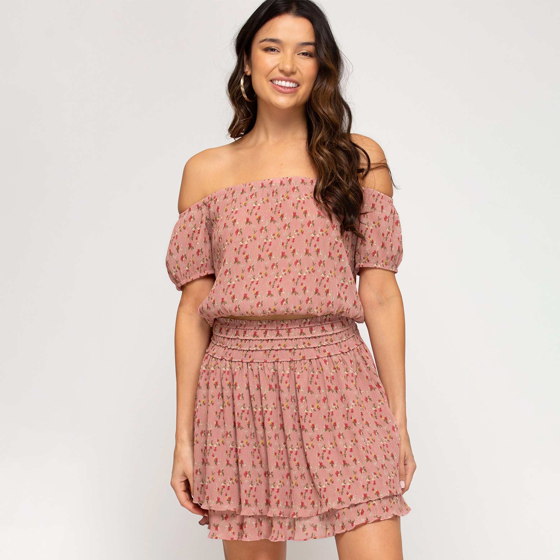 She + Sky Floral Off The Shoulder Top