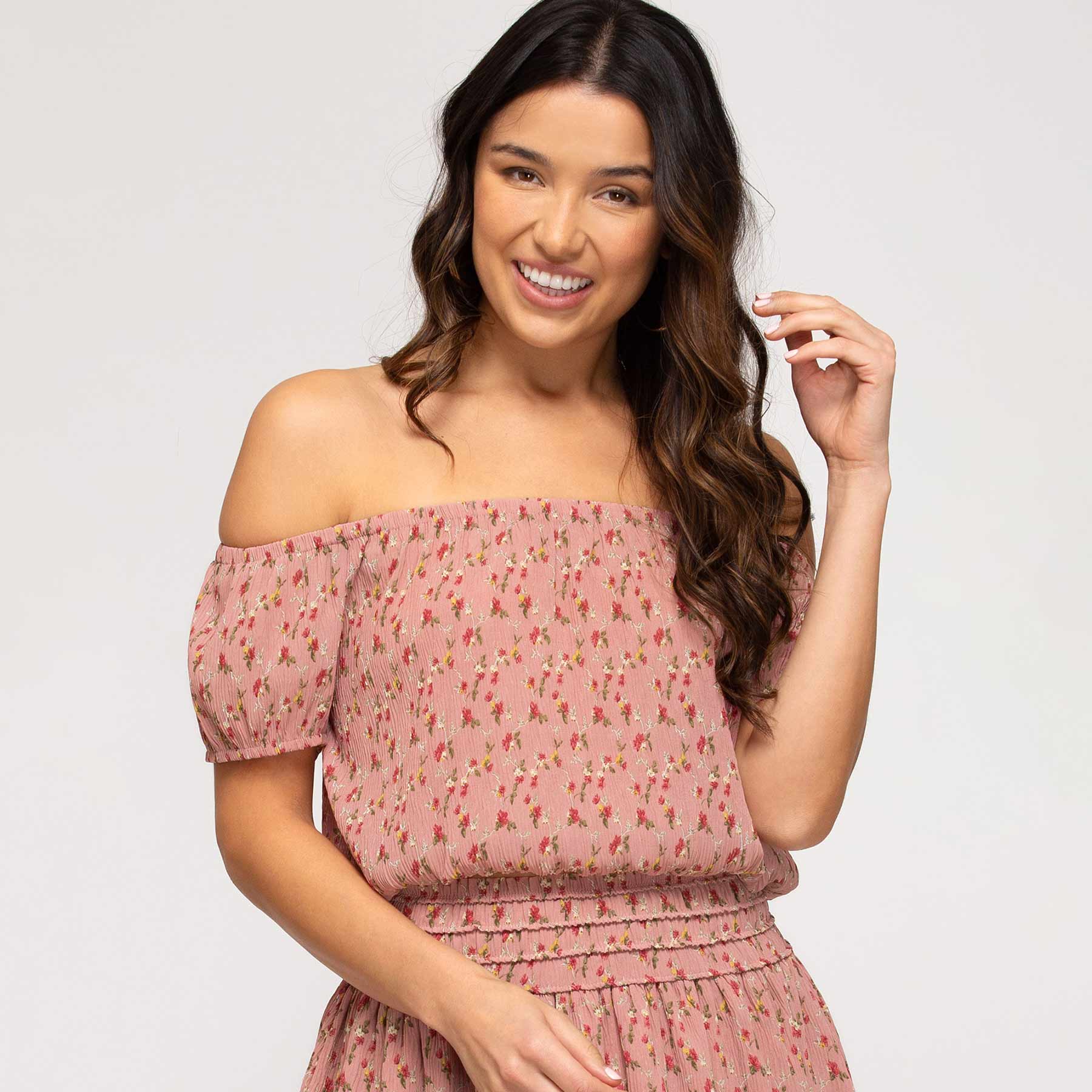 She + Sky Floral Off The Shoulder Top