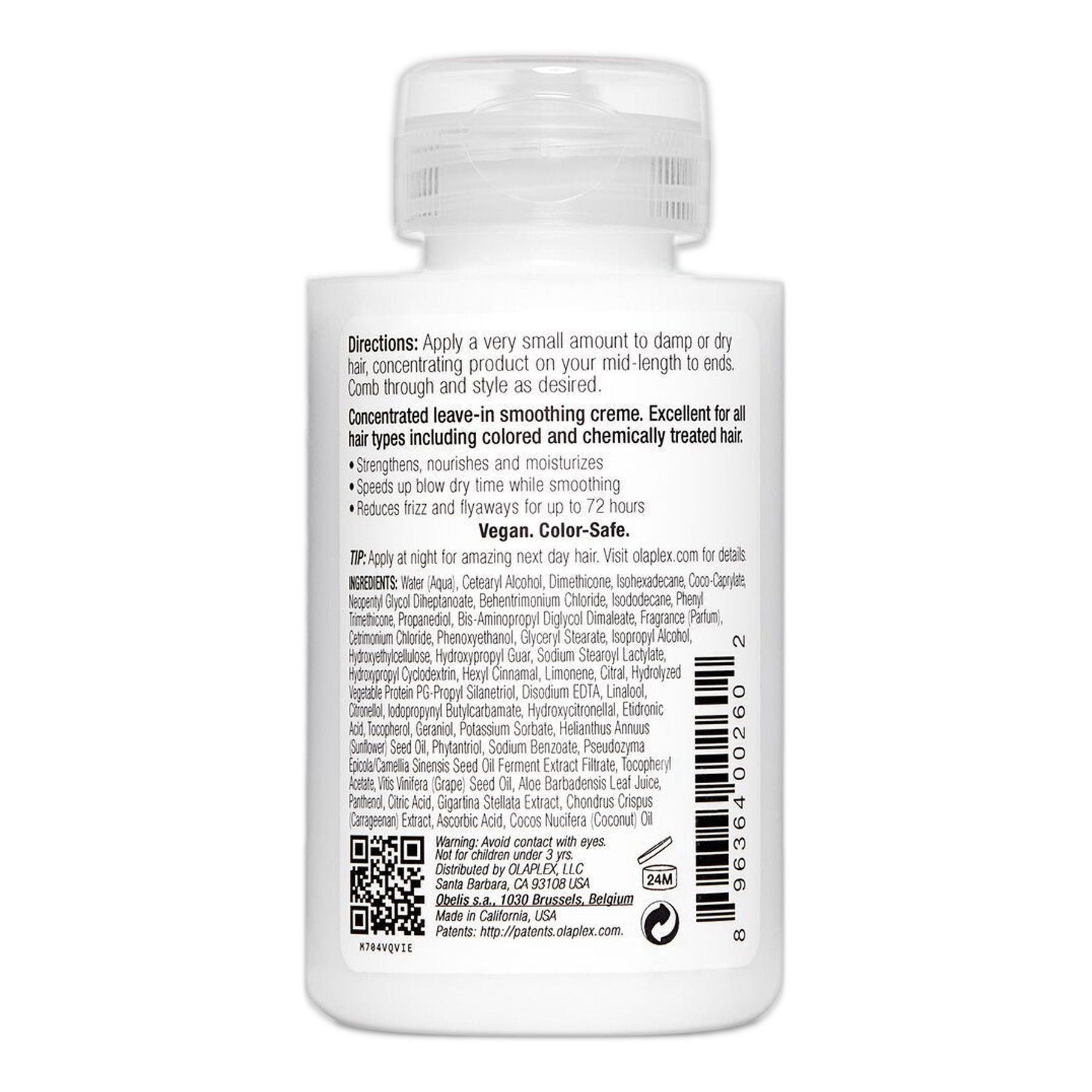 Back facing of Olaplex No. 6 Bond Smoother, 3.3 Fluid Ounces / 100 Milliliters.