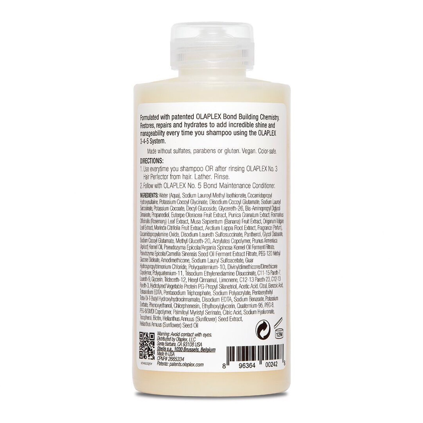 Back facing of Olaplex No. 4 Bond Maintenance Shampoo, 8.5 Fluid Ounces / 250 Milliliters.