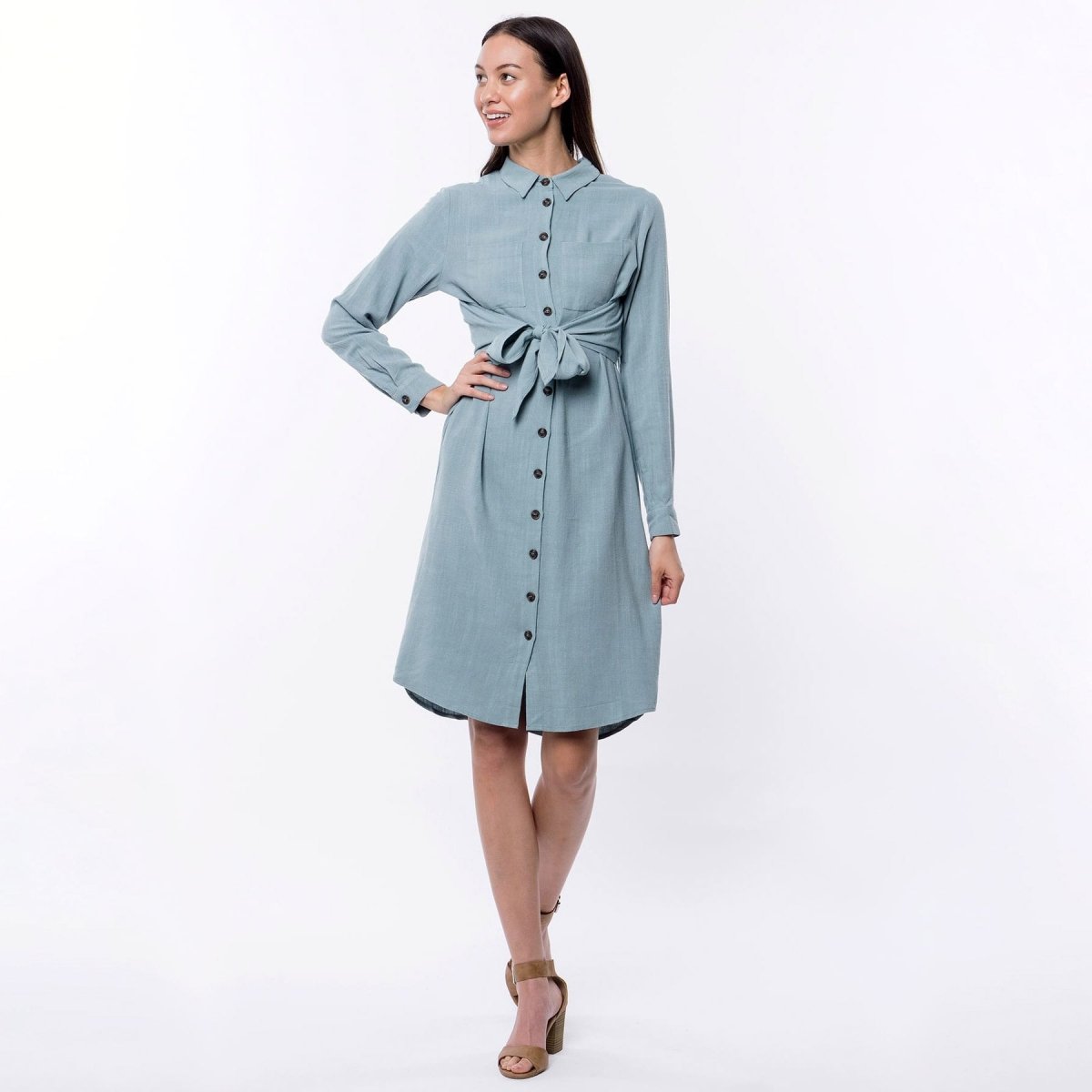 Orange Creek Long Sleeve Tie Up Dress - Kija Hair Salon