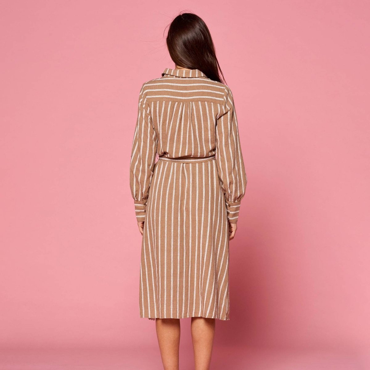 Orange Creek Striped Collared Shirt Dress