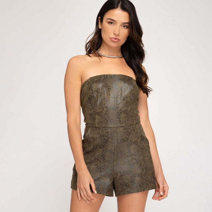 She + Sky Faux Leather Strapless Romper - Kija Hair Salon