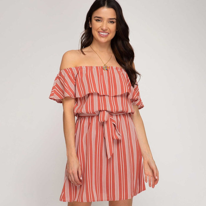 She + Sky Off the Shoulder Ruffle Dress - Kija Hair Salon
