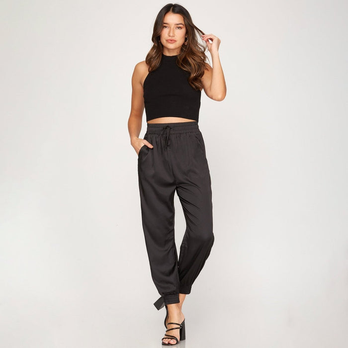 She + Sky Satin Jogger Pants with Pockets - Kija Hair Salon