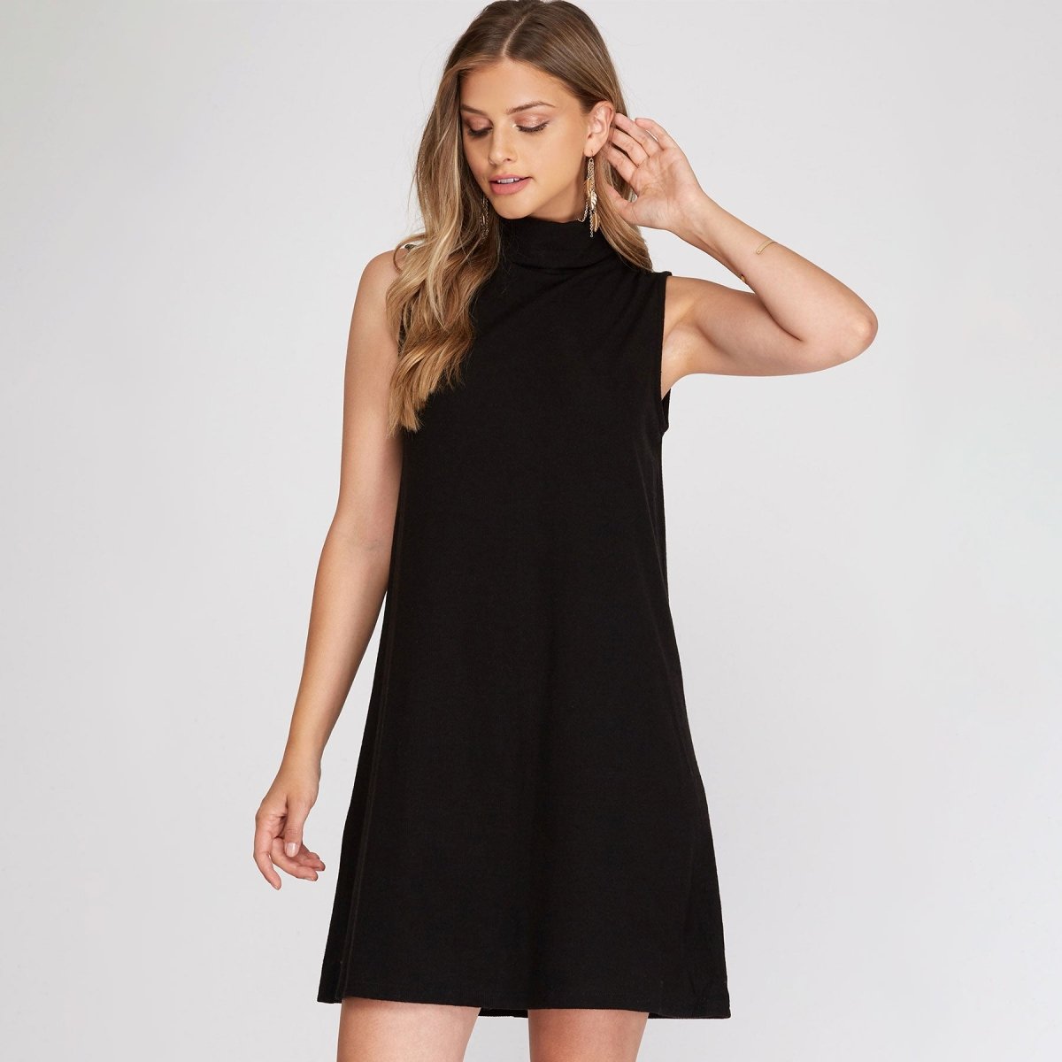 She + Sky Sleeveless Turtle Neck Brushed Rib Knit Dress - Kija Hair Salon