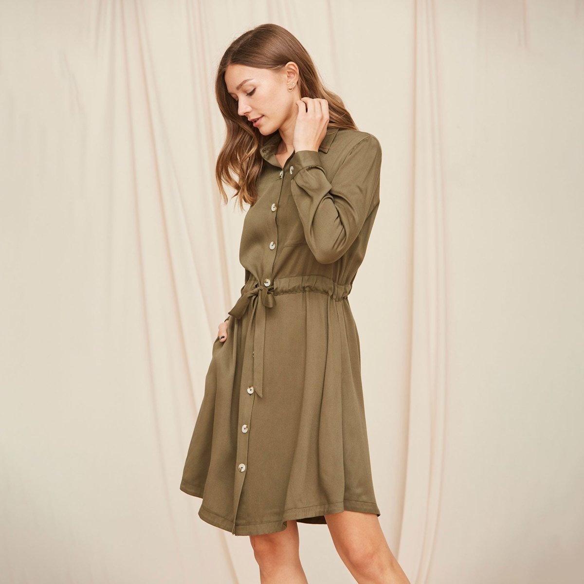 Tea N Rose Button Up Satin Shirt Dress - Kija Hair Salon