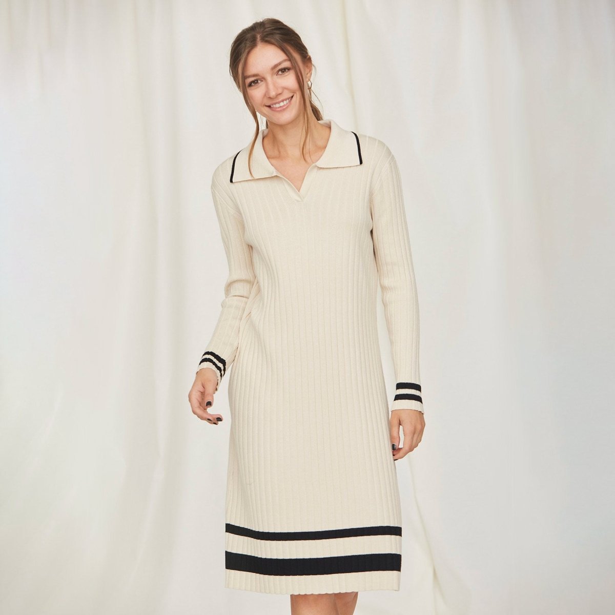 Tea N Rose Long Sleeve Ribbed Knit Sweater Dress - Kija Hair Salon