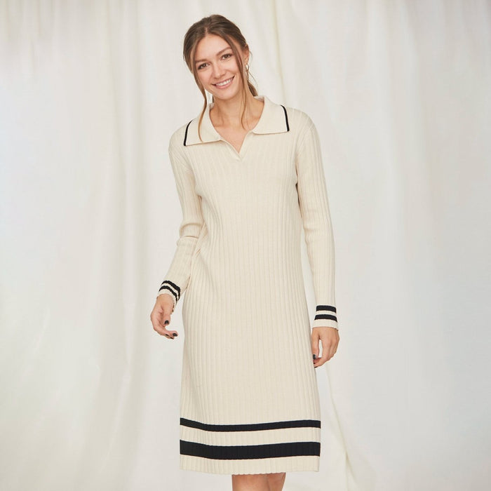 Tea N Rose Long Sleeve Ribbed Knit Sweater Dress - Kija Hair Salon